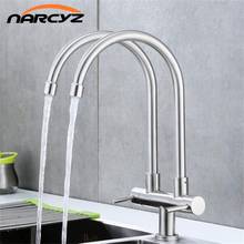 Kitchen Faucet 304 stainless steel single cold faucet stainless steel Double elbow sink single hole faucet SUS4652 2024 - buy cheap