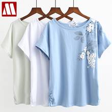 Camisetas femininas de 2021 algodão, camisetas de manga curta e gola redonda, estampas florais, tamanho 3xl 4xl, verão, novo, 95% 2024 - compre barato