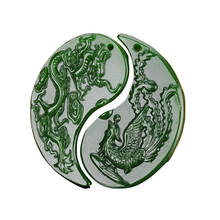Verde jade dragão phoenix pingente casal colar natural chinês esculpido jadeite jóias charme amuleto moda presentes para as mulheres 2024 - compre barato