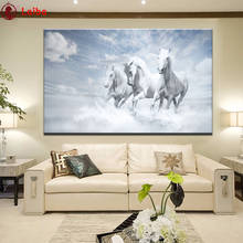 5d pintura diamante abstrata arte animal, branco cavalo running diamante bordado quadrado completo & redondo diamante ponto cruz 2024 - compre barato