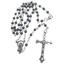 free ship 5pcs/pack 4mm bead rosary, hematite rosary, rosary necklace,cute rosary with virgin mary center 2024 - buy cheap