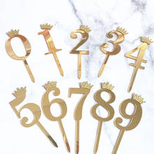 Números "0-9" topper de acrílico para cupcake, coroa de ouro e prata, decoração de bolo para aniversário de festa, decoração de bolo 2024 - compre barato