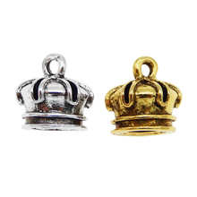 Li wang pingente de coroa pequena, 12 peças retrô dourado antigo de prata, pulseira com pingente de coroa, acessório de fabricação de joias de liga 2024 - compre barato