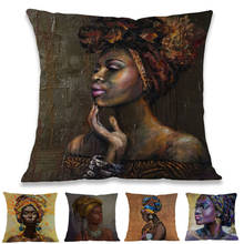 Oil Painting Style African Black Woman Girl Headwear Elegant Beauty Pillow Case Home Salon Sofa Car Decorative Cushion Cover 2024 - buy cheap