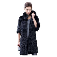Jaqueta de pele de raposa verdadeira, casaco feminino de pele de corvino natural com meia manga de 90 cm 2024 - compre barato