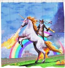 Cool Cat Cave Bathroom Decor Awesome Unicorn Shooting Fire Blue Polyester Fabric 2024 - buy cheap