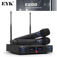 Двухканальная Беспроводная микрофонная система EYK E200 УВЧ дальнего действия, полностью металлический ручной микрофон светильник ильником для караоке KTV 2024 - купить недорого