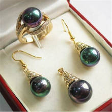 Conjunto de anillo y collar con colgante de concha y piedra verde, 12mm, joyería caliente, AAA 2024 - compra barato