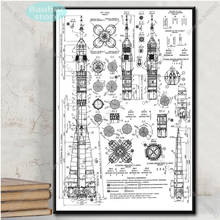 Aviation artwork Blueprint Posters Wall Art Canvas Print Soyuz-U2 Russian Rocket Patent Gallery Painting Outer Space Retro Decor 2024 - buy cheap