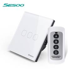 SESOO-Interruptor táctil de pared inalámbrico, estándar europeo, RF433, 50/60HZ, 3 entradas y 1 vía, Panel de cristal 2024 - compra barato