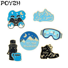 Blue VR Kettle Telescope Brooches Wild adventure Cartoon Enamel Lapel Pins Scenic mountain Badges Fashion Pins Gifts for Friend 2024 - buy cheap