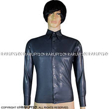 Black Sexy Latex Shirt With Buttons At Back Long Sleeves Turn Down Collar Rubber Top Clothes Clothings YF-0100 2024 - buy cheap