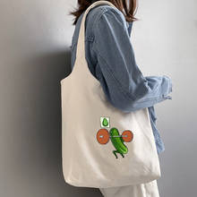 Bolsa de compras reutilizável de lona, sacola de desenho animado com estampa de abacate, bolsa de ombro feminina eco, bolsa de livro divertido, shopper 2024 - compre barato
