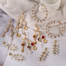 Match-Right Trend Simulation Pearl Long Earrings Female Crystal Wedding Pendant Earrings Fashion Korean Jewelry Earrings SR1065 2024 - buy cheap