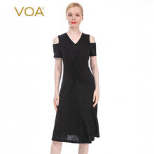 Voa seda 33 m/m dupla face malha pesado v-neck fora do ombro manga curta macia pele-amigável plissado vestido fino ae116 2024 - compre barato