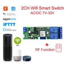 Módulo de relé receptor, interruptor remoto sem fio inteligente com wi-fi dc 7-32v, controle por voz via alexa, google home, controle por app tuya 2024 - compre barato