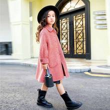 2020 Baby Girls Fashion Long Woolen  Jackets Thick Warm Autumn Winter Red Color Coats Kids Children's Clothing Overcoat Age 4-13 2024 - buy cheap