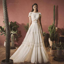 Bohemian Wedding Dresses 2022 Lace Chiffon Boho Backless Short Sleeves Bridal Gowns Sweep Train A-Line Wedding Dress Beach New 2024 - buy cheap