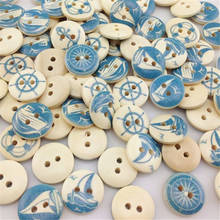 50pcs Mixed Blue Color Sea anchor Pattern Wooden Buttons Fit Sewing and Scrapbook 15mm WB217 2024 - buy cheap