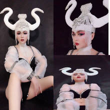 women halloween cosplay hat cap White horn headress Nightclub bar gogo costume Sexy stage dance headwear 2024 - buy cheap