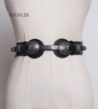 Autumn Vintage Metallic Curving Double Buckle Jean Belts For Women Black PU Waist Belts Slim Corset Caestus Girls Coat Belts 2024 - buy cheap