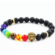 FYJS Unique Light Yellow Gold Color Lion Head Connect 8 mm Round Beads Black Lava Stone Bracelet Healing Chakra Jewelry 2024 - buy cheap