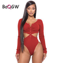 BaQGW Rib Knitted Sexy Bodysuit Women Hollow Out Button V Neck Bodycon Romper Streetwear Jumpsuit One Piece Overalls Body Femme 2024 - buy cheap