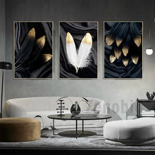 Black White Golden Feather Abstract Wall Poster Nordic Canvas Print Painting Contemporary Art Decoration Picture Living Room Dec 2024 - buy cheap