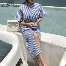 Women Summer Fashion Blue Striped Dress Ladies High Quality Office Lady Slim Dresses Female New Brand Elegant Vestidos ML261 2024 - buy cheap