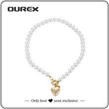 OUREX 2021 Punk Imitation Pearl Choker Bracelet  Collar Statement Gold Color Heart Pendant Necklace For Women Jewelry Wholesale 2024 - buy cheap