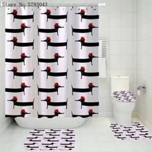 3/4 Pieces Sausage Dog Shower Curtains Sets Dachshund Carpet Toilet 3D Print Cartoon Animals Waterproof Bathroom Set Decor 2024 - buy cheap