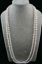 Collar de perlas blancas de agua dulce, collar de perlas redondas barrocas de 46 "de largo, 8-9mm, AAA + 2024 - compra barato