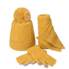 Chapéu de inverno feminino, kit de luvas e cachecol de veludo com 3 tamanhos 2024 - compre barato