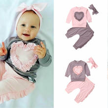 Sweet Baby Girls Kids Long Sleeve Tops Pants Headbands Love Shape Cotton Warm Girls Autumn Clothes Sets 2024 - buy cheap