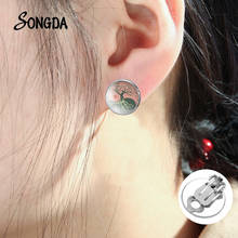 Pendientes de árbol de la vida para mujeres y adolescentes, aretes pequeños con patrón de Yin y Yang, convexo, joyería, Piercing de oreja falso, 2021 2024 - compra barato