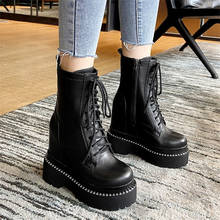 PXELENA Plus Size 34-41 Hidden Wedge Super High Heels Punk Rock Gothic Boots Genuine Leather Platform Combat Boots Autumn 2020 2024 - buy cheap