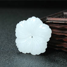 Flor natural branco jade pingente colar chinês mão-esculpida charme jóias acessórios de moda amuleto para presentes masculinos 2024 - compre barato