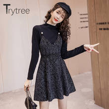 Trytree 2020 Autumn Winter Two piece set Casual O-neck Solid Knitting Top + Dress Sling Mini Fashion A-line Set 2 Piece Set 2024 - buy cheap