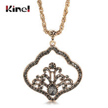 Kinel Unique Gray Crystal Flower Pendant Necklace For Women Antique Gold Color Vintage Jewelry Party Accessories Luxury Gifts 2024 - buy cheap