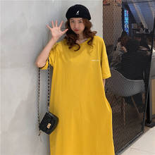 Yellow Dress Ladies New Casual Loose Large Lazy Alphabet Pocket Round Neck Hedging Mid-length Vestidos 2020 On Sale D70 2024 - buy cheap