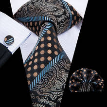 Hi-Tie-Corbata de puntos negros para hombre, corbatas de Cachemira, conjunto de gemelos cuadrados de bolsillo, corbata de negocios para fiesta de boda para padre y C-3006 2024 - compra barato
