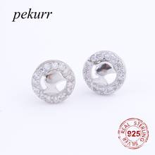 Pekurr Real 925 Sterling Silver Hollow Zircon Round Circle Portrait Stud Earring For Women Classic Fashion Jewelry Gift 2024 - buy cheap