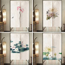 Китайские плотные льняные половинные подвесные дверные занавески с рисунком лотоса, занавески для кухни, спальни, входной двери по индивидуальному заказу 2024 - купить недорого