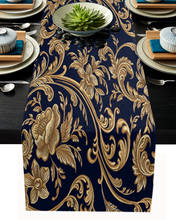 Toalha de mesa flores e folhas douradas barrocas, decoração para mesa de casamento, corrida de mesa, decoração de natal 2024 - compre barato