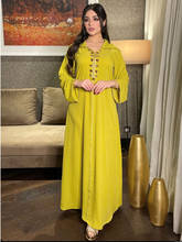 Eid Ramadan Satin Dress Dubai Abaya Jalabiya Muslim Women Party Diamond Hooded Robe Morocco Kaftan Islam Arabic Closthes Yellow 2024 - buy cheap
