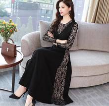 Vestido Midi Vintage de encaje de talla grande para mujer, elegante vestido coreano de punto negro para fiesta, LJ14, Otoño e Invierno 2024 - compra barato