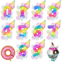 1 conjunto de sorvete rosquinhas folha balão 40 polegada cristal arco-íris número balões crianças festa aniversário decoração globos chuveiro do bebê suprimentos 2024 - compre barato