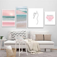 Pintura de tela para parede, pôster e impressões nórdicas de parede para decoração de sala de estar, mar, sol, céu, praia, diamante e linha de citação 2024 - compre barato