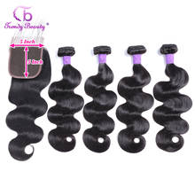 Peruvian Body Wave 4 Bundles with 5x5 Lace Closure Middle/Free/Three Part Double Weft Human Hair Bundles With Lace Closure 2024 - buy cheap
