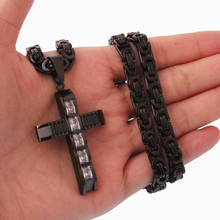 Novo simples cruz pingente colares com aaa cristal cor preta aço inoxidável bizantina corrente masculino jóias 6mm 2024 - compre barato